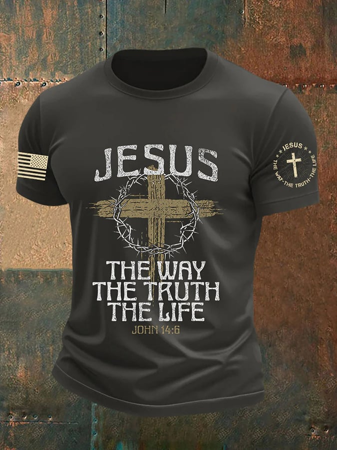 🔥Buy 3 Get 15% Off🔥Men's Jesus The Way The TruthThe Life Print Round Neck T-Shirt