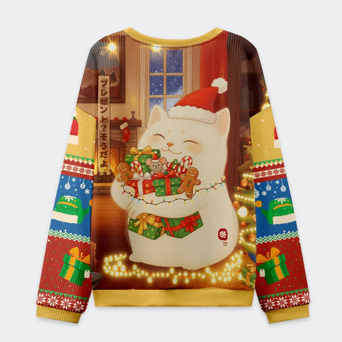 Tokyo-Tiger Cat Holding Gift Christmas Ugly Sweatshirt