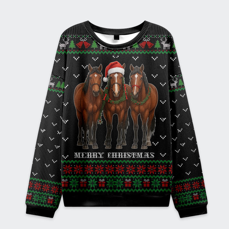 Tokyo-Tiger The Christmas Horse Is Looking At You Christmas Ugly Sweatshirt