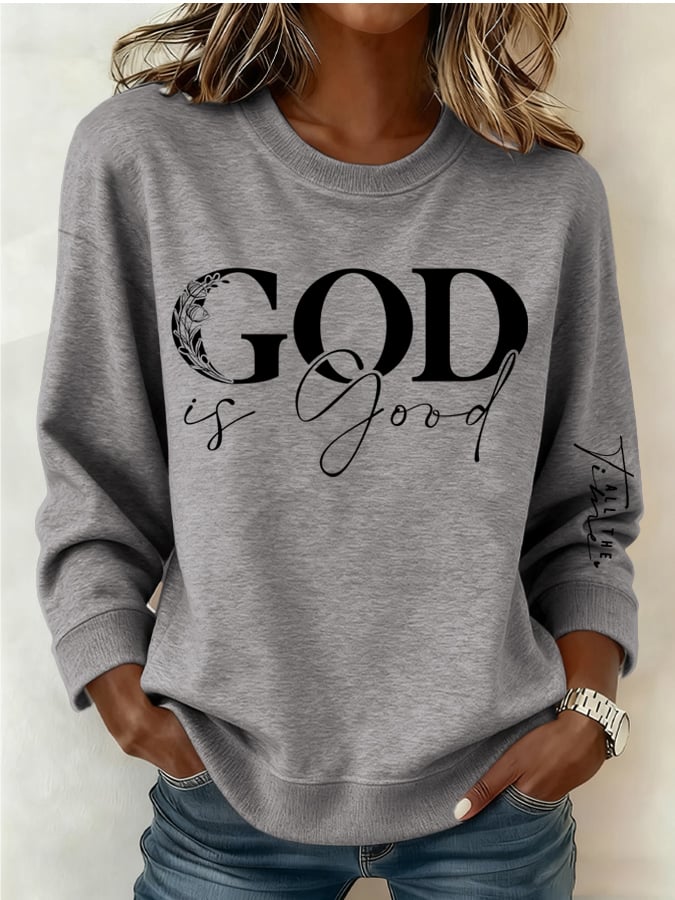 Women's Retro God Is Good Faith Printed Sweatshirt