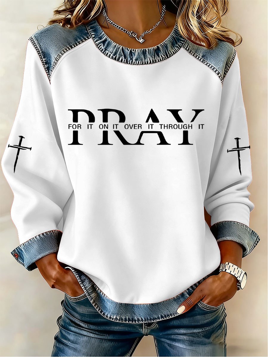 Women'S Christian Pray Print Sweatshirt