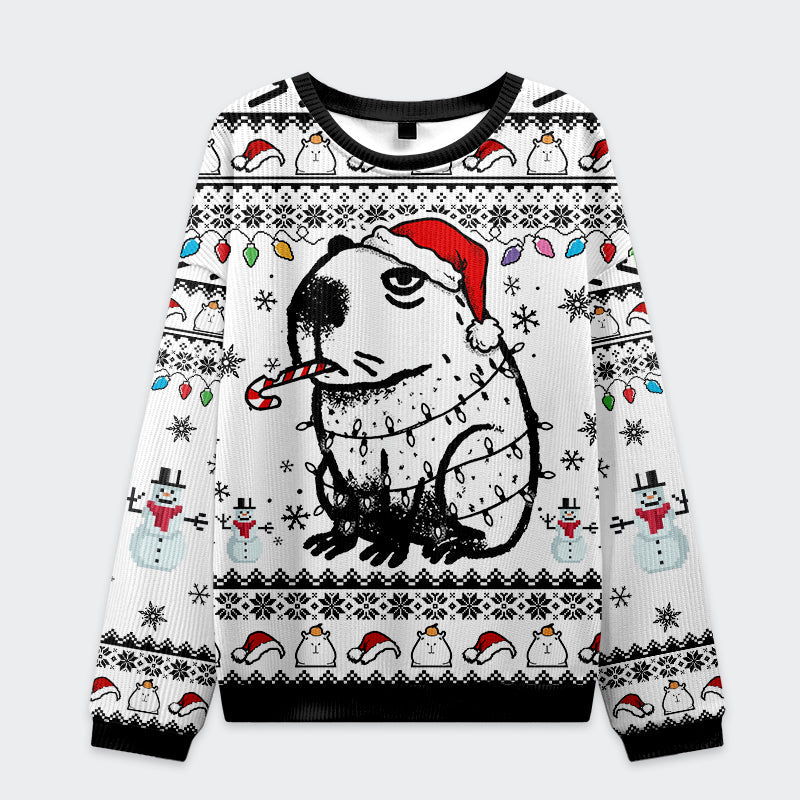 Tokyo-Tiger Capybara Smoking Christmas Ugly Sweatshirt