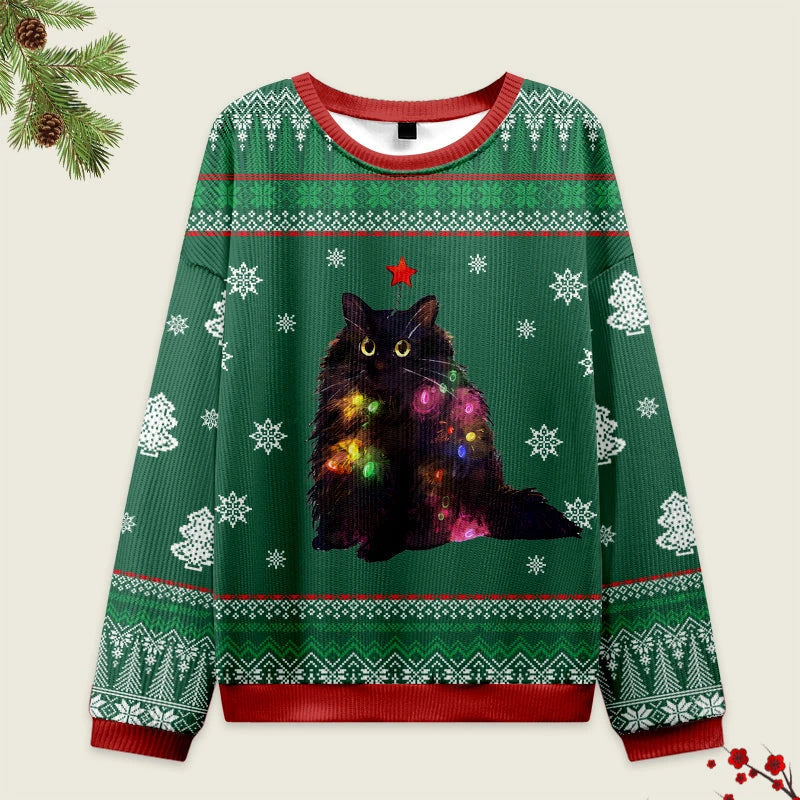 Tokyo-Tiger Lights Cat Japanese Green Christmas Ugly Sweatshirt