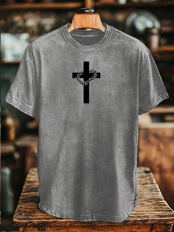 🔥Buy 3 Get 15% Off🔥Men's Faith Cross Print Crew Neck T-shirt