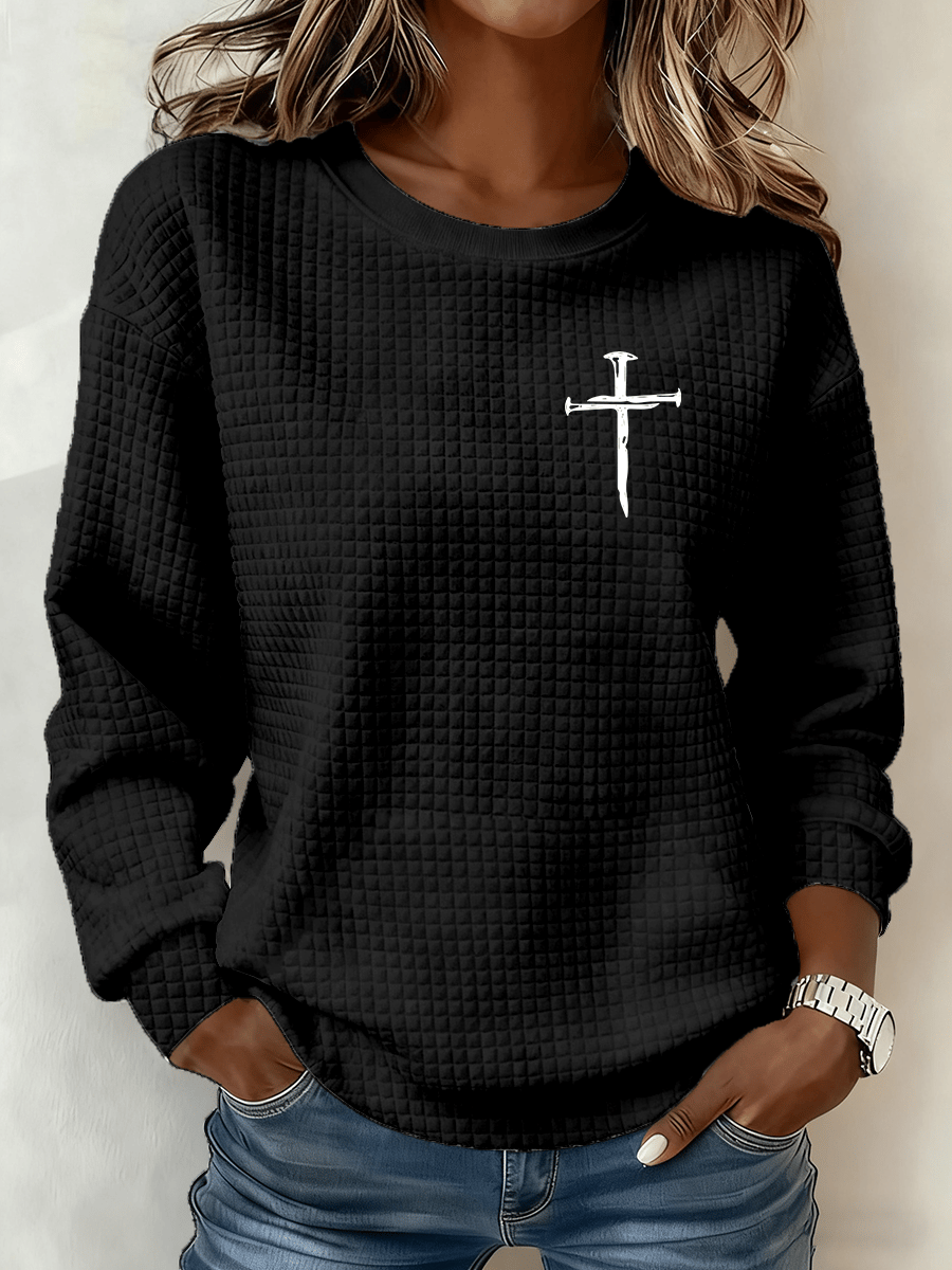 Women's Cross Crew Neck Waffle Sweatshirt