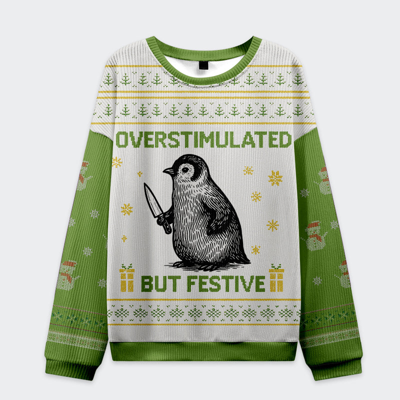 Tokyo-Tiger Penguin: Overstimulated but Festive Christmas Ugly Sweatshirt