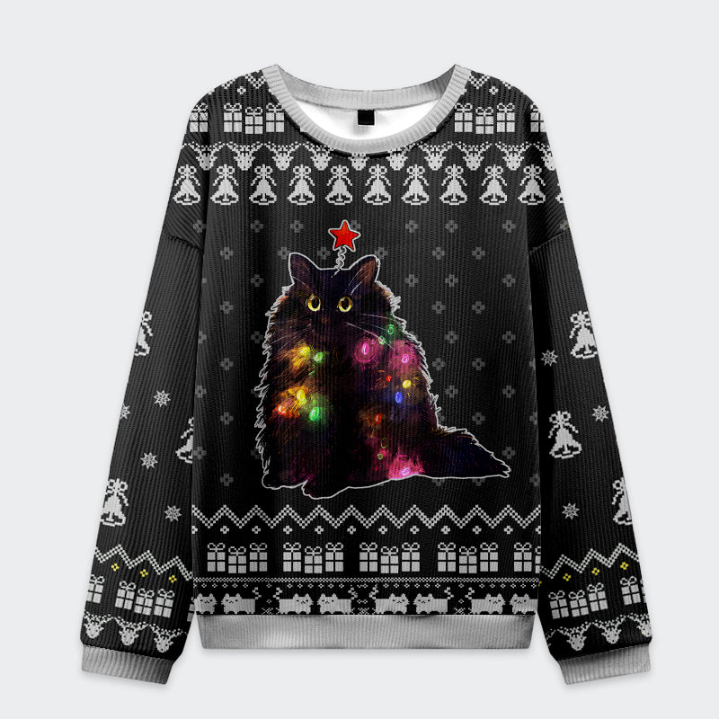 Tokyo-Tiger Funny Christmas Lights Cat Christmas Ugly Sweatshirt