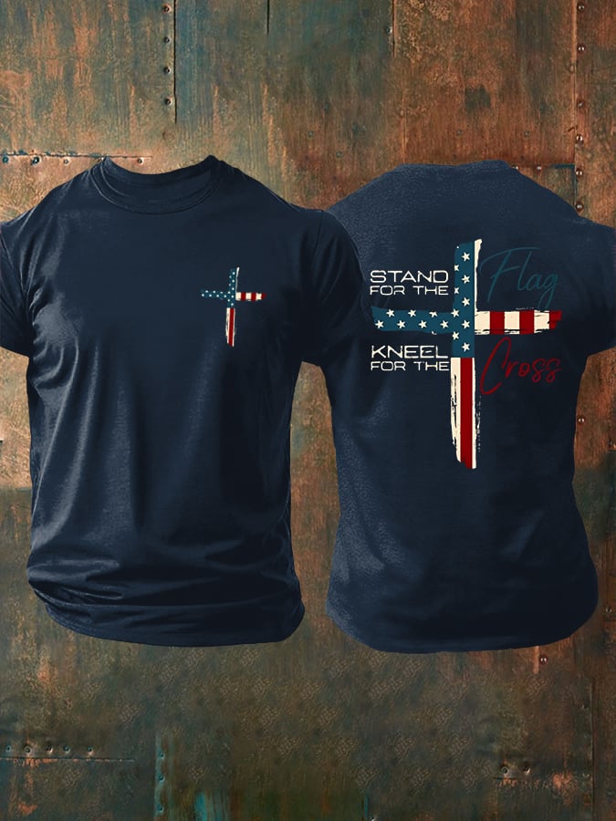 🔥Buy 3 Get 15% Off🔥Men's Stand For The Flag Kneel For The Cross Printed Casual T-Shirt