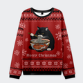 Tokyo-Tiger Fat Cat Eating Ramen Christmas Ugly Sweatshirt