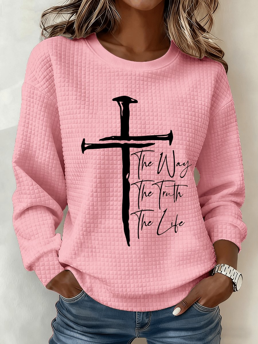 Women's Cross Crew Neck Waffle Sweatshirt