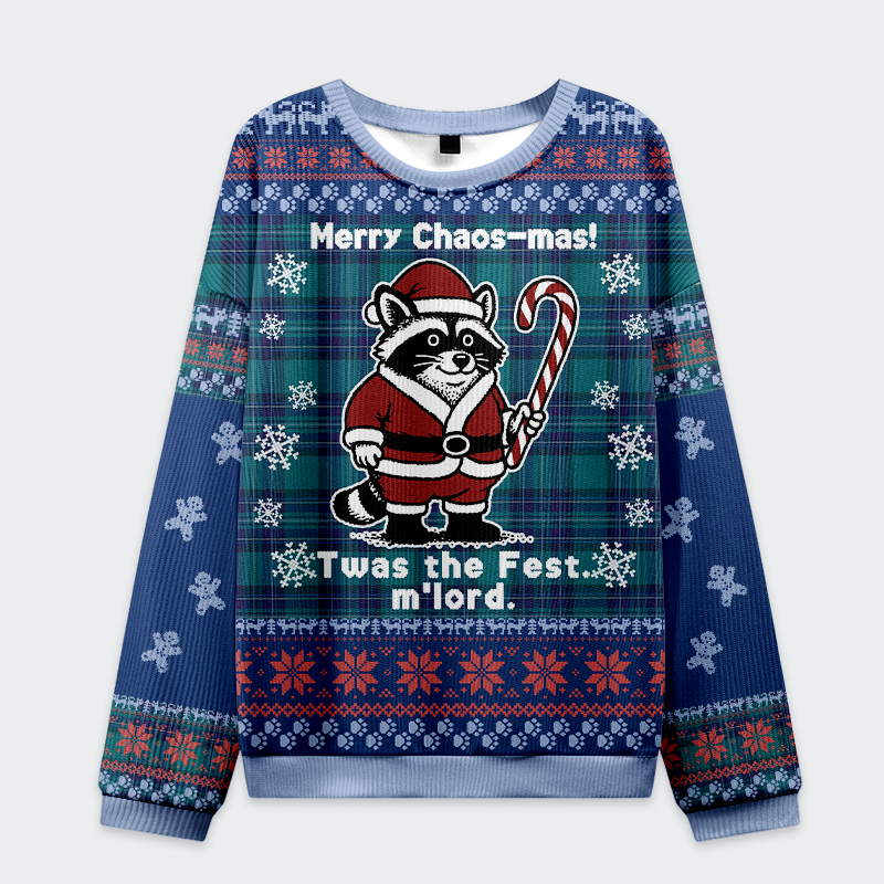 Tokyo-Tiger Candy Cane Raccoon Samurai Ugly Sweatshirt