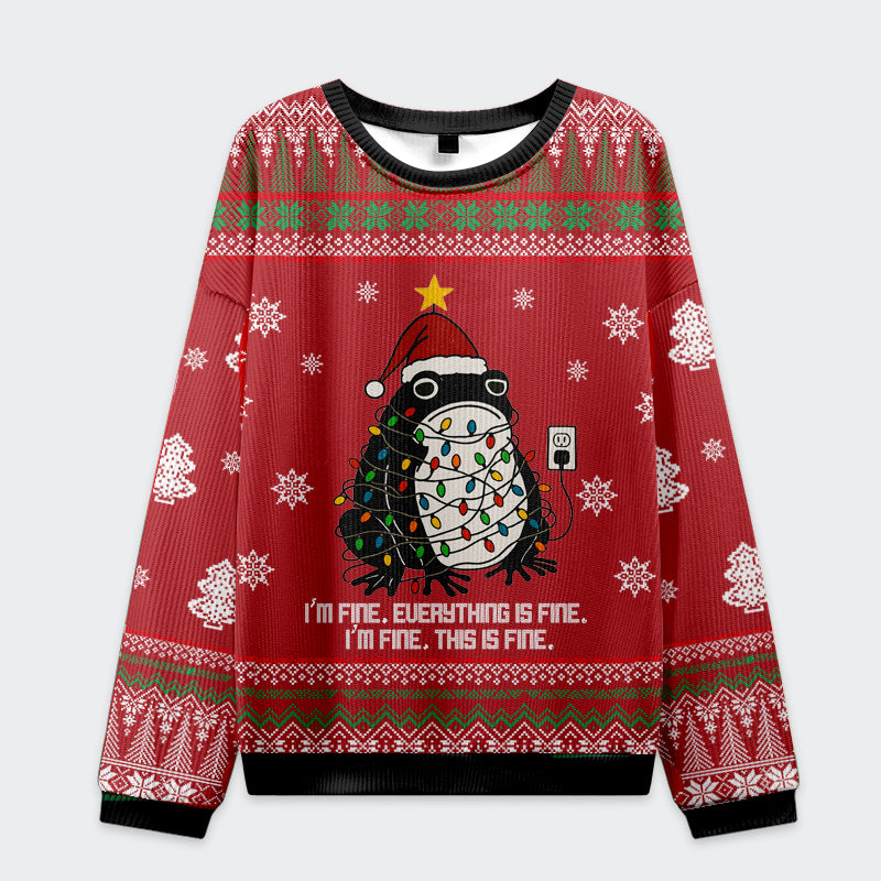 Tokyo-Tiger Funny Frog Lights-Everything Is Fine Christmas Ugly Sweatshirt