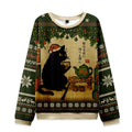 Tokyo-Tiger Cute Cat Drinking Tea Christmas Ugly Sweatshirt