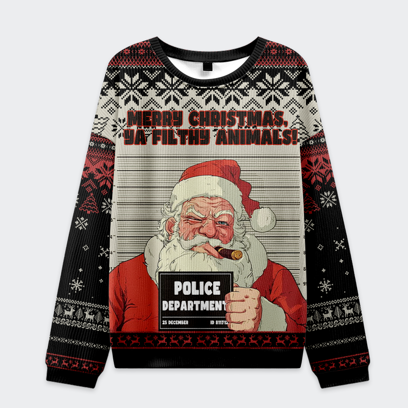 Tokyo-Tiger Santa’s Mugshot Christmas Ugly Sweatshirt