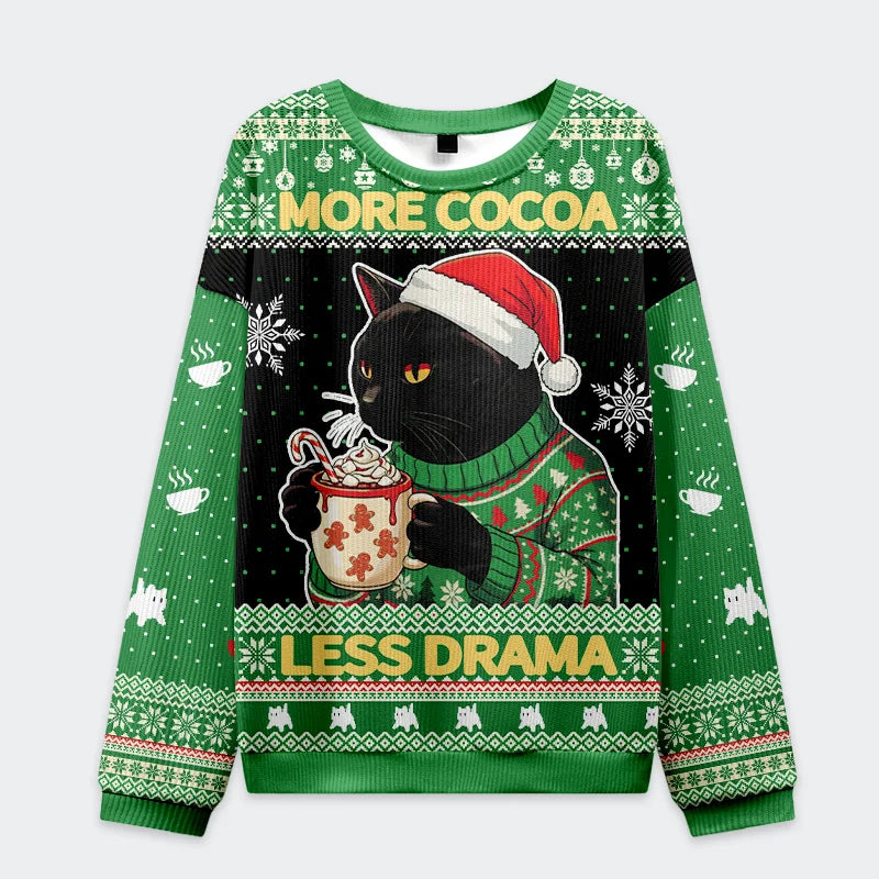 Tokyo-Tiger More Cocoa Less Drama Christmas Ugly Sweatshirt