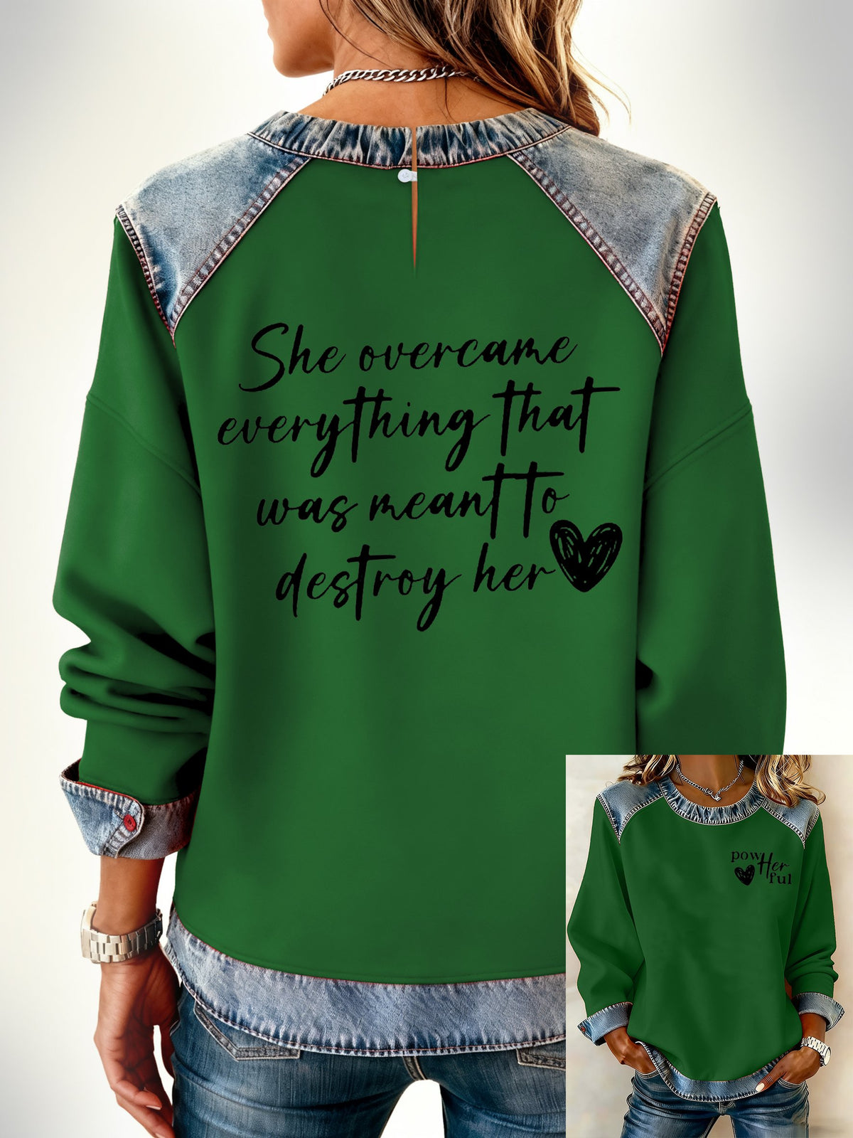 Women's Retro She Overcame Everything That Was Meant To Destroy Her Faith Printed Sweatshirt