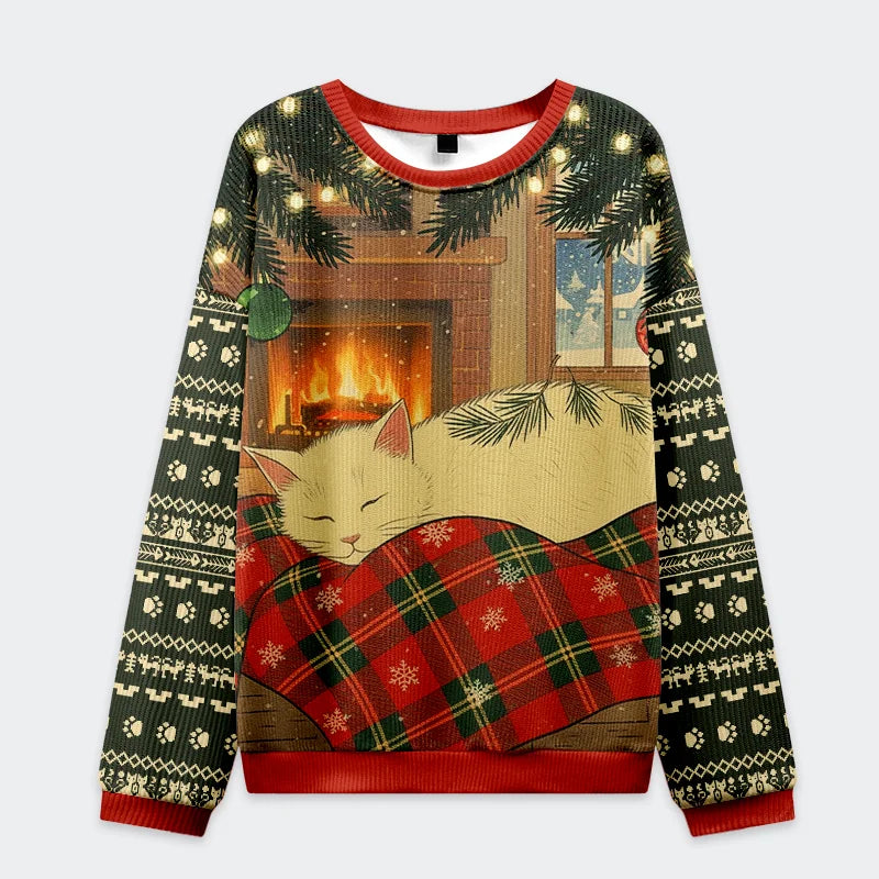 Tokyo-Tiger Napping Cat Christmas Ugly Sweatshirt