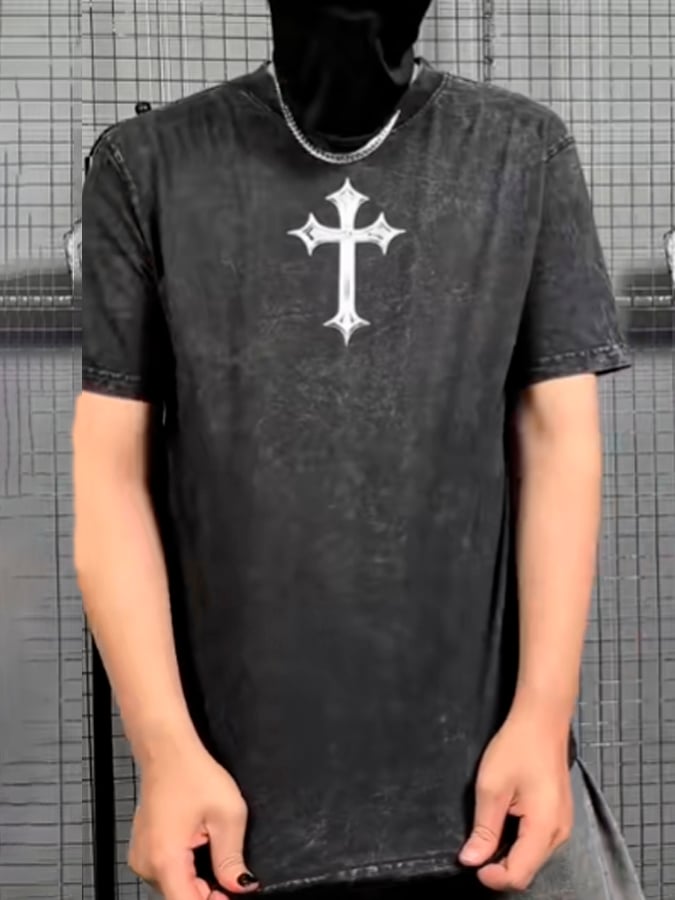 🔥Buy 3 Get 15% Off🔥Men's Faith Cross Print Crew Neck T-shirt