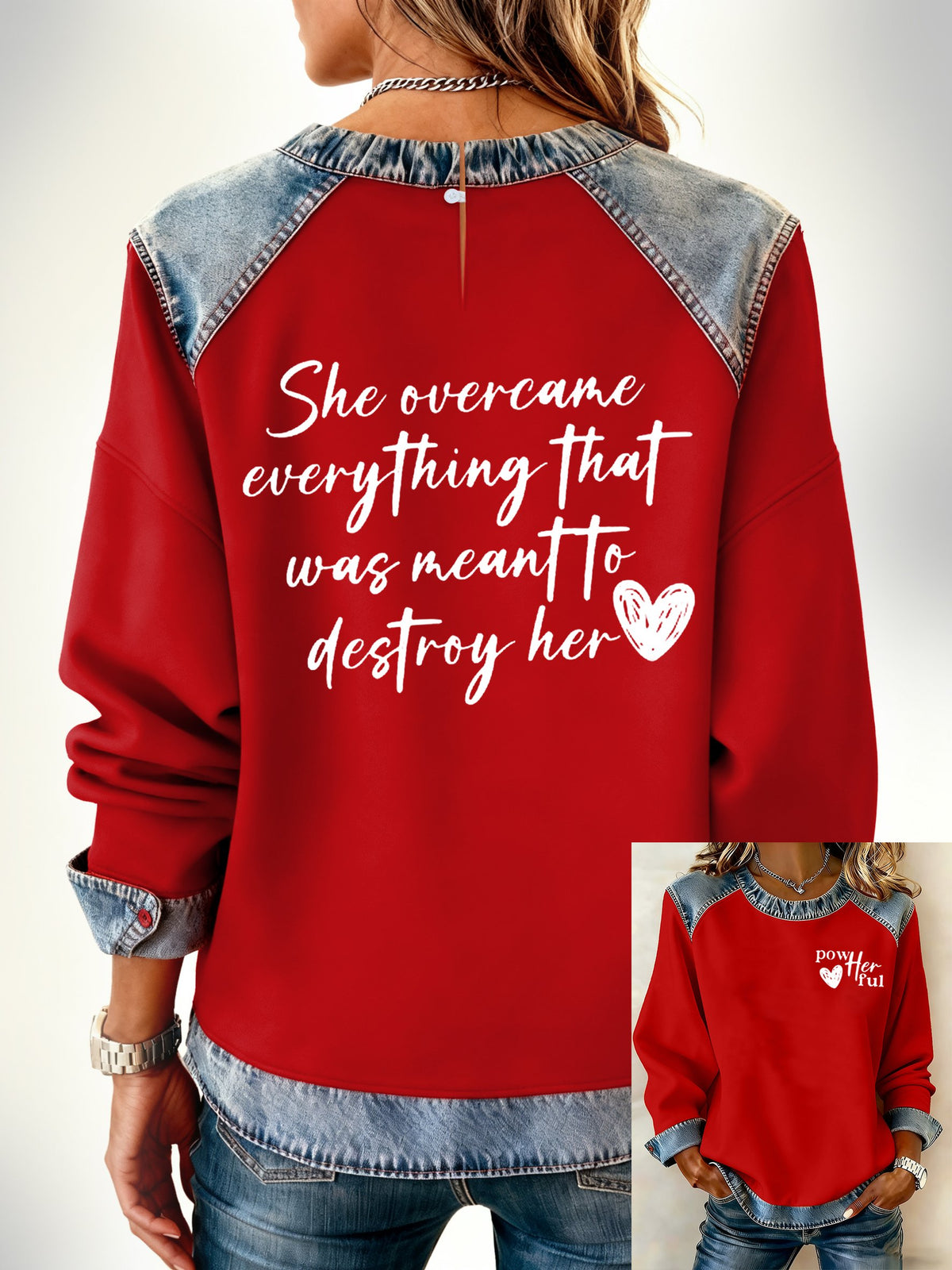 Women's Retro She Overcame Everything That Was Meant To Destroy Her Faith Printed Sweatshirt