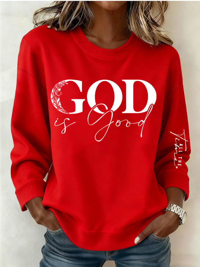 Women's Retro God Is Good Faith Printed Sweatshirt