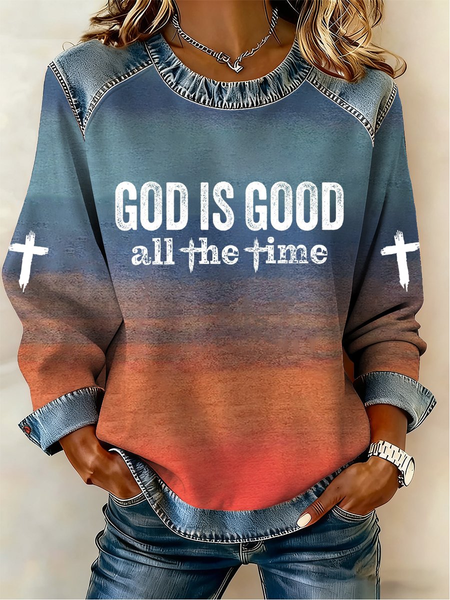 Women'S God Is Good All The Time Print Sweatshirt
