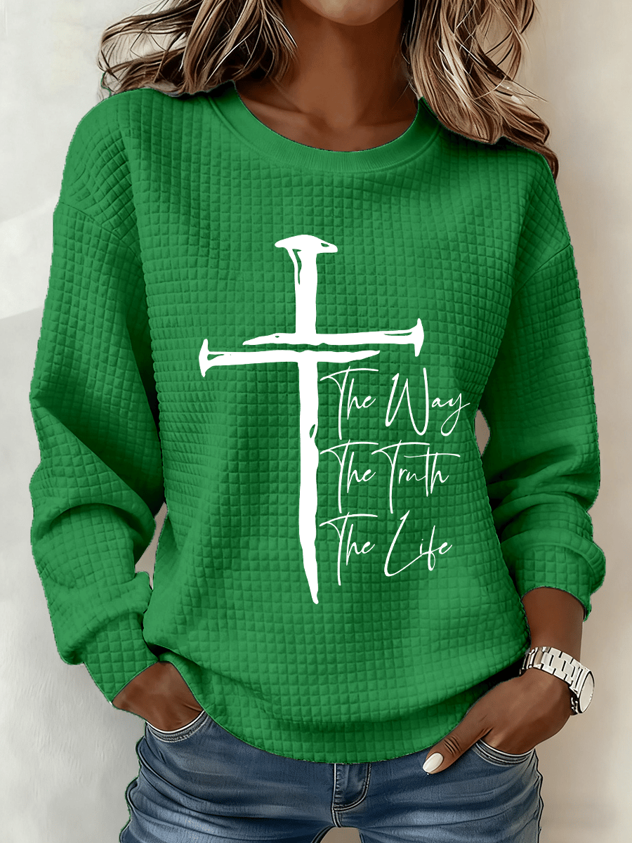 Women's Cross Crew Neck Waffle Sweatshirt