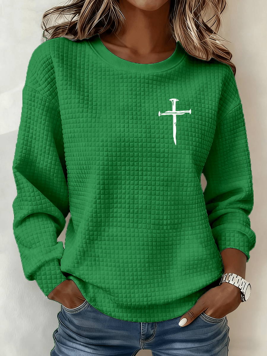 Women's Cross Crew Neck Waffle Sweatshirt