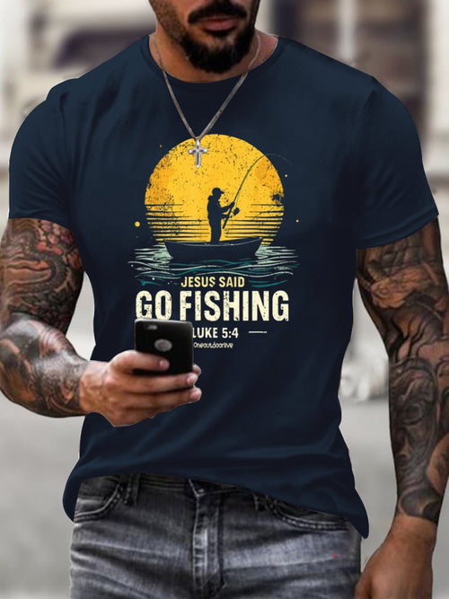 Men's Jesus Said Go Fishing Printed Casual T-shirt