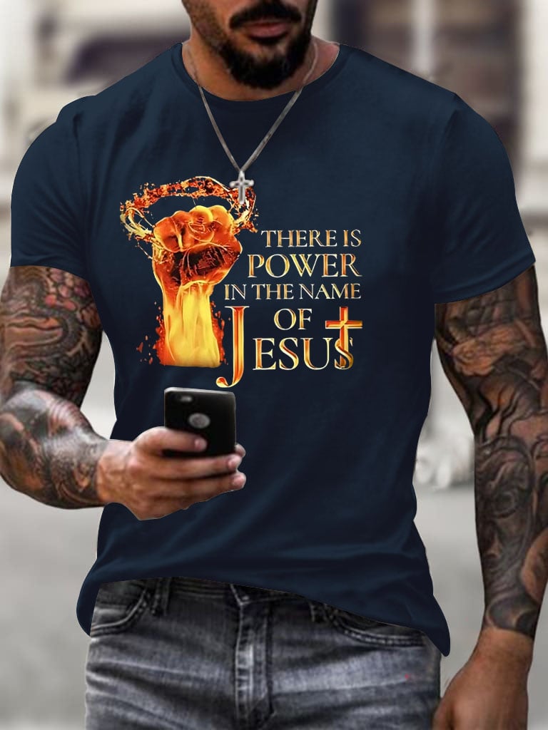 Men's There Is Power In The Name Of Jesus Print Casual T-Shirt