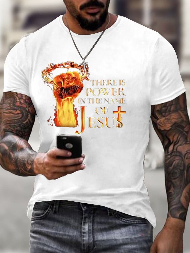 Men's There Is Power In The Name Of Jesus Print Casual T-Shirt