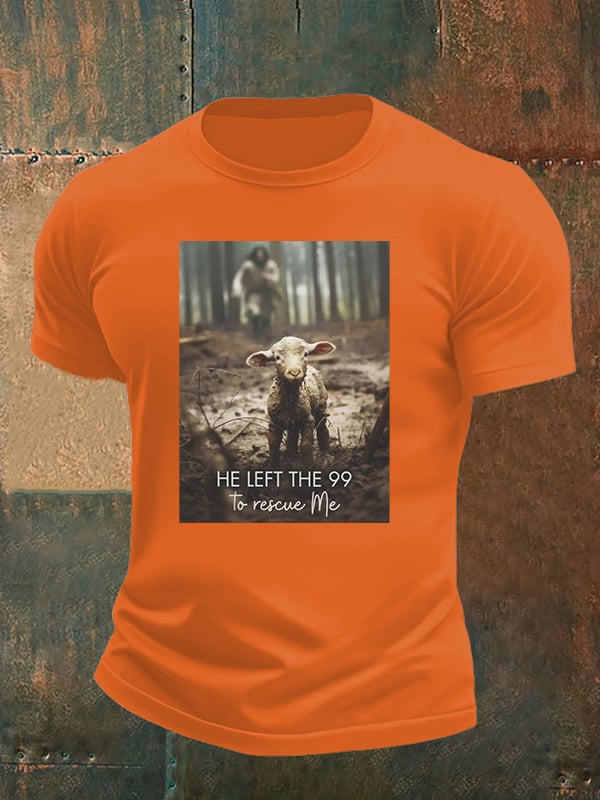 🔥Buy 3 Get 15% Off🔥Men's  He Left the 99 to Rescue Me, Jesus and Lost Sheep, Christian T-shirt