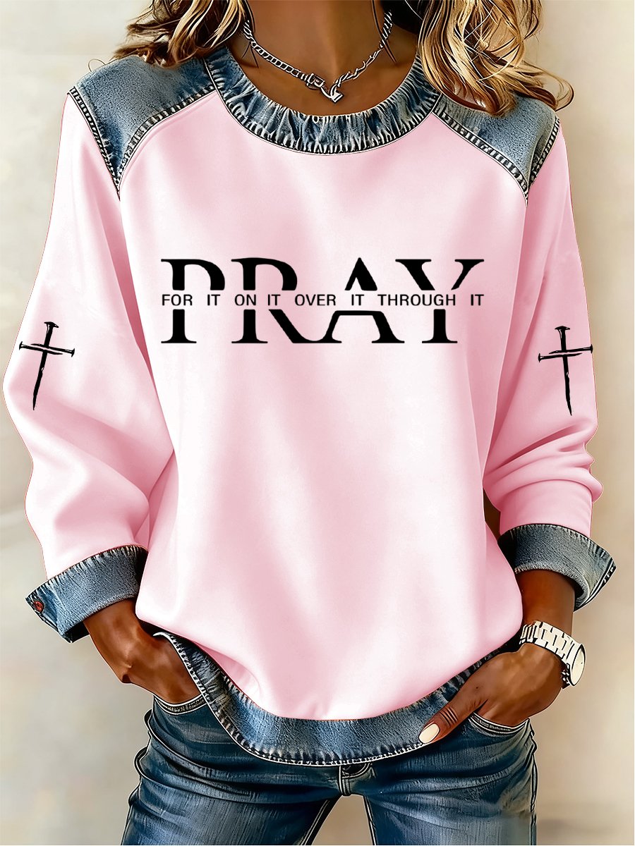 Women'S Christian Pray Print Sweatshirt