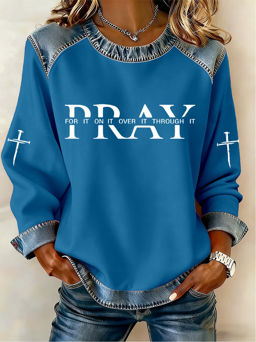 Women'S Christian Pray Print Sweatshirt