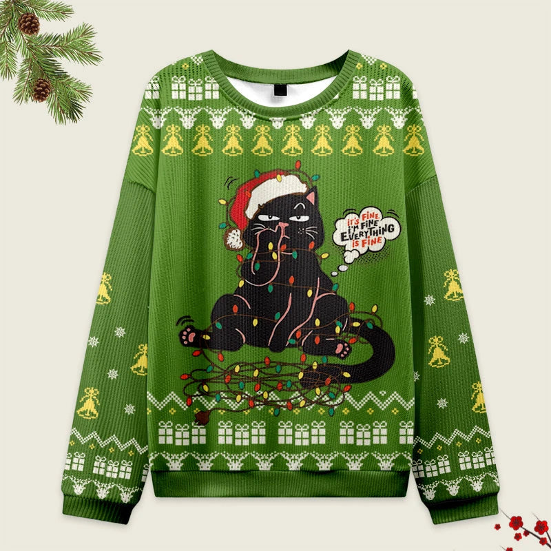 Tokyo-Tiger Naughty Black Cat Christmas Ugly Sweatshirt